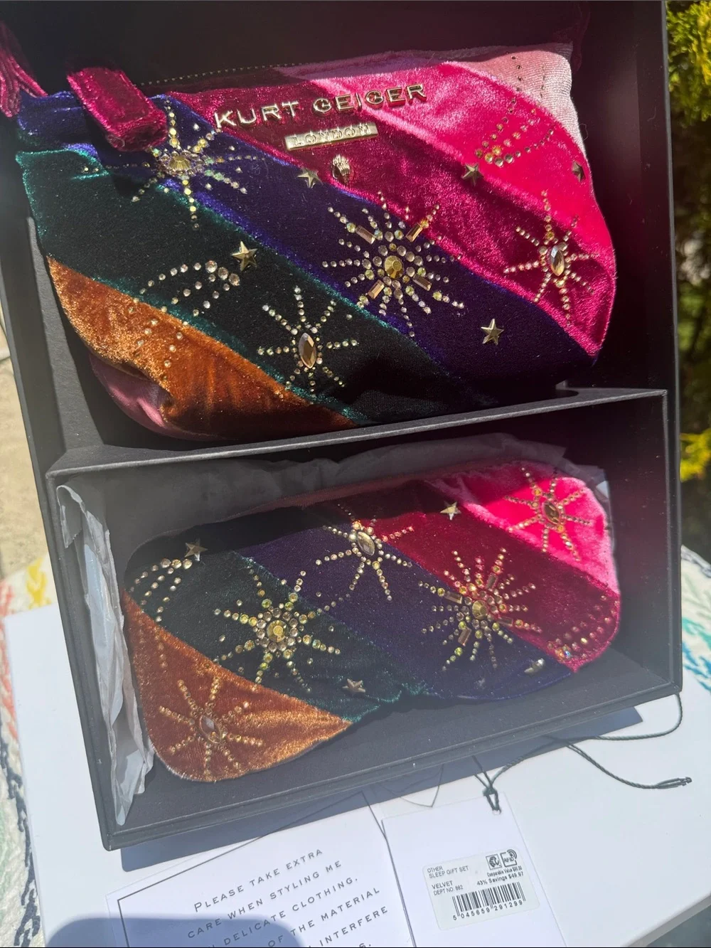 Kurt Geiger Multicolor Velvet Star-Embellished Makeup Bag & Eyeshade set